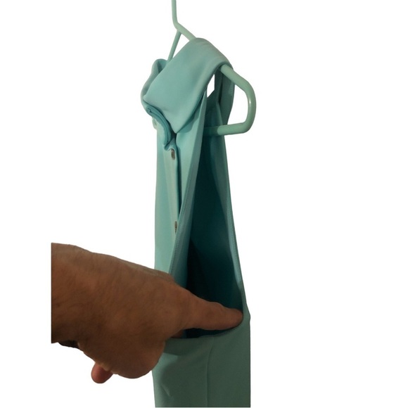 Cowl Neck Shift Dress Sail to Sable Turquoise Slvls. Button Back 60's Vibes L - Picture 3 of 7